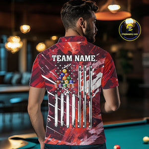 Red Grunge US Flag Billiard Shirt For Men Custom 8 Ball Pool Team Shirt, Funny Billiard Jersey TDM4970