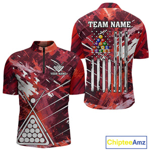 Red Grunge US Flag Billiard Shirt For Men Custom 8 Ball Pool Team Shirt, Funny Billiard Jersey TDM4970