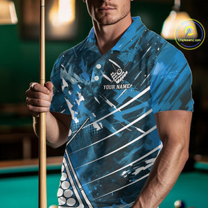 Blue Grunge US Flag Billiard Shirt For Men Custom 8 Ball Pool Team Shirt, Funny Billiard Jersey TDM4971