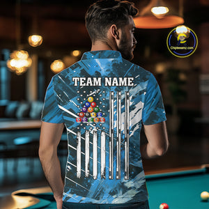 Blue Grunge US Flag Billiard Shirt For Men Custom 8 Ball Pool Team Shirt, Funny Billiard Jersey TDM4971