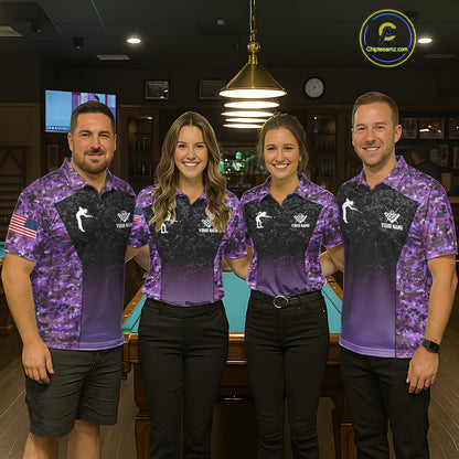 Custom Purple Camo US Flag 8 Ball Pool Shirt For Men, Billiard Team Jersey Polo & 1/4 Zip TDM7805