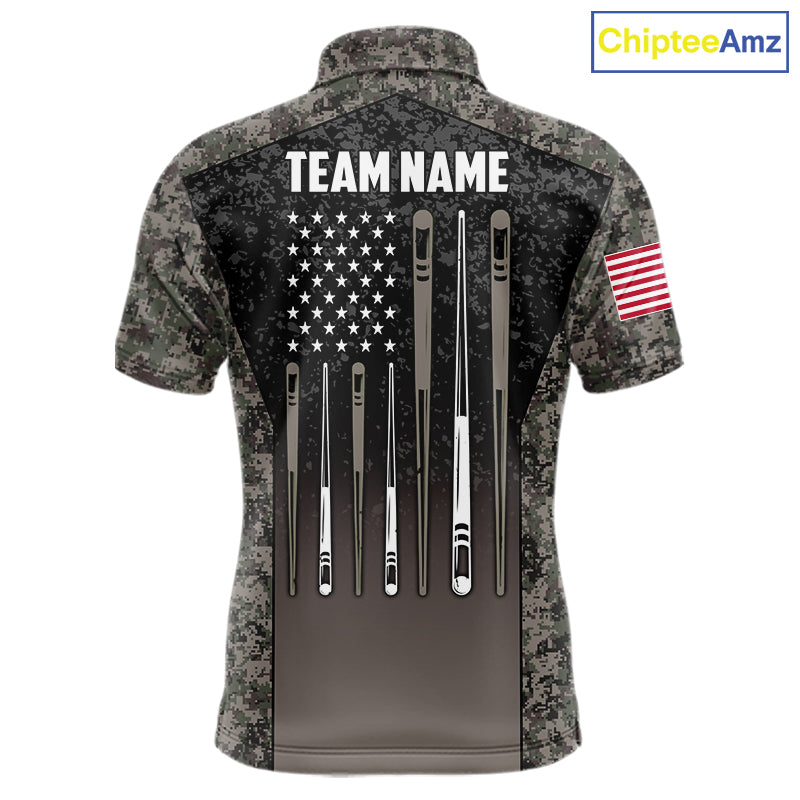 Custom Vintage Camo US Flag 8 Ball Pool Shirt For Men, Billiard Team Jersey Polo & 1/4 Zip TDM7807