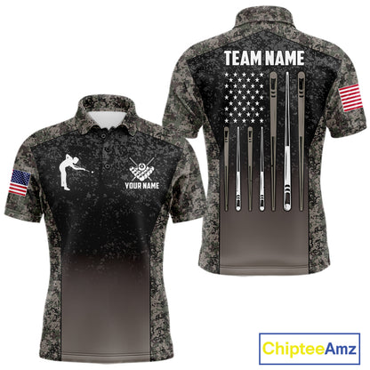Custom Vintage Camo US Flag 8 Ball Pool Shirt For Men, Billiard Team Jersey Polo & 1/4 Zip TDM7807
