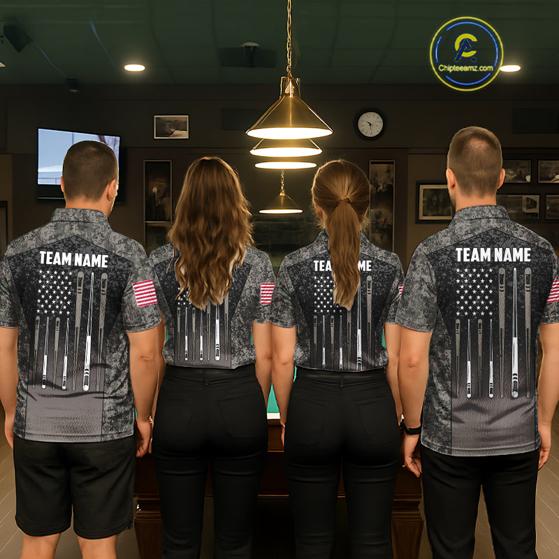 Custom Vintage Camo US Flag 8 Ball Pool Shirt For Men, Billiard Team Jersey Polo & 1/4 Zip TDM7807