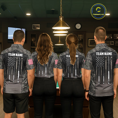 Custom Vintage Camo US Flag 8 Ball Pool Shirt For Men, Billiard Team Jersey Polo & 1/4 Zip TDM7807