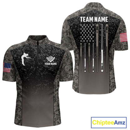 Custom Vintage Camo US Flag 8 Ball Pool Shirt For Men, Billiard Team Jersey Polo & 1/4 Zip TDM7807