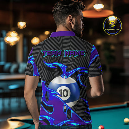 Personalized Blue Purple 10 Ball Pool Billiard Shirts For Men Custom 10 Ball Billiard Team Jersey TDM7808