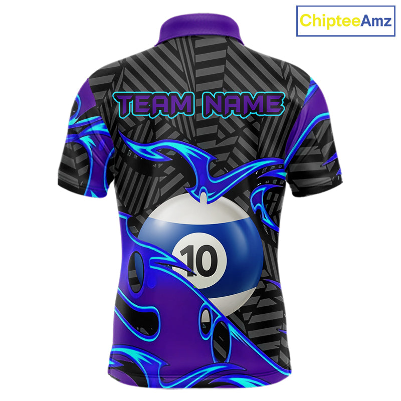 Personalized Blue Purple 10 Ball Pool Billiard Shirts For Men Custom 10 Ball Billiard Team Jersey TDM7808