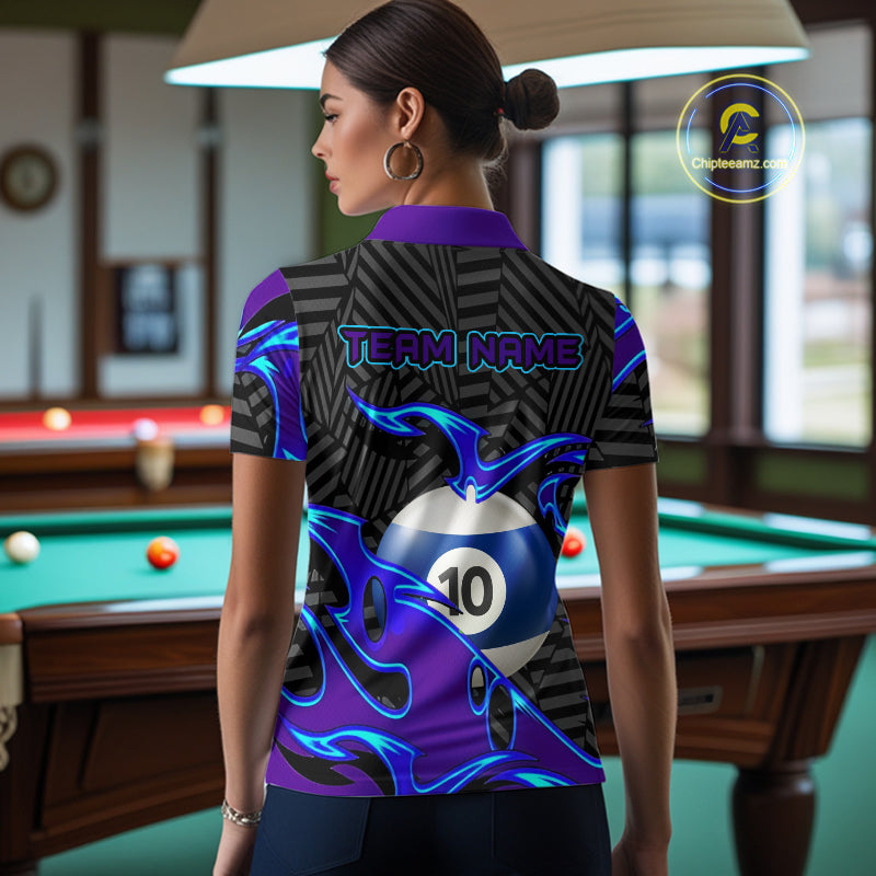 Personalized Blue Purple 10 Ball Pool Billiard Shirts For Women Custom 10 Ball Billiard Team Jersey TDM7808