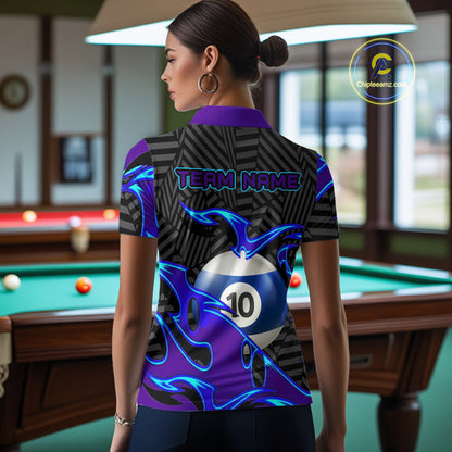 Personalized Blue Purple 10 Ball Pool Billiard Shirts For Women Custom 10 Ball Billiard Team Jersey TDM7808