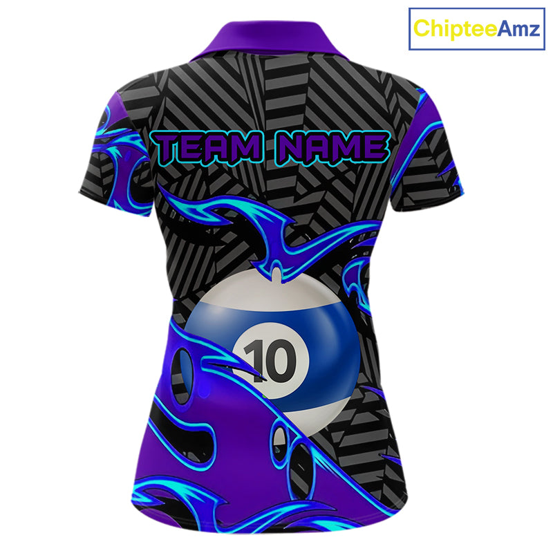 Personalized Blue Purple 10 Ball Pool Billiard Shirts For Women Custom 10 Ball Billiard Team Jersey TDM7808