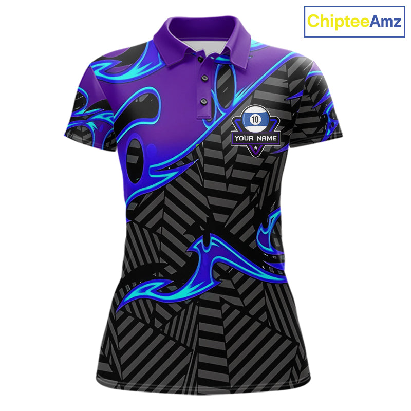 Personalized Blue Purple 10 Ball Pool Billiard Shirts For Women Custom 10 Ball Billiard Team Jersey TDM7808