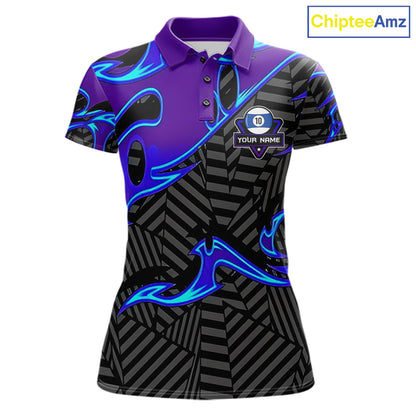 Personalized Blue Purple 10 Ball Pool Billiard Shirts For Women Custom 10 Ball Billiard Team Jersey TDM7808