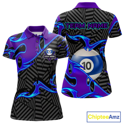 Personalized Blue Purple 10 Ball Pool Billiard Shirts For Women Custom 10 Ball Billiard Team Jersey TDM7808