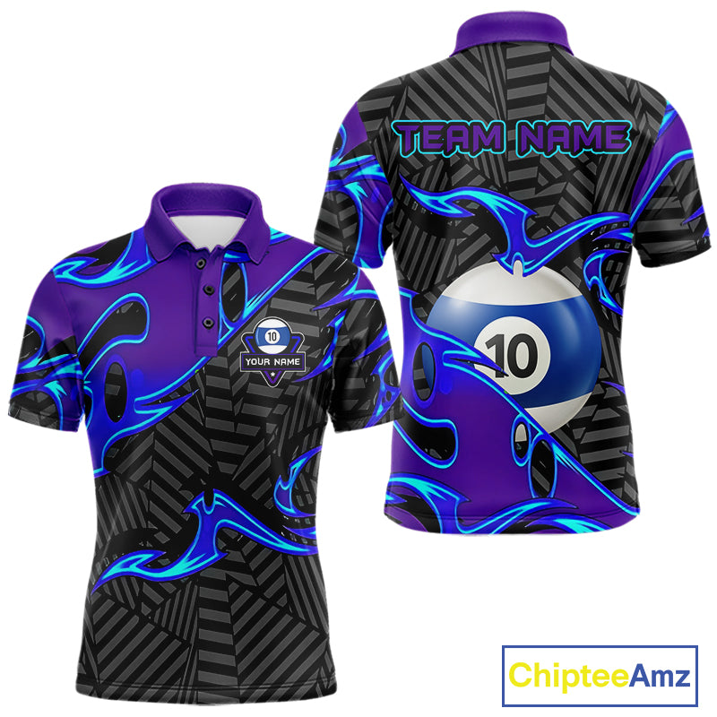 Personalized Blue Purple 10 Ball Pool Billiard Shirts For Men Custom 10 Ball Billiard Team Jersey TDM7808