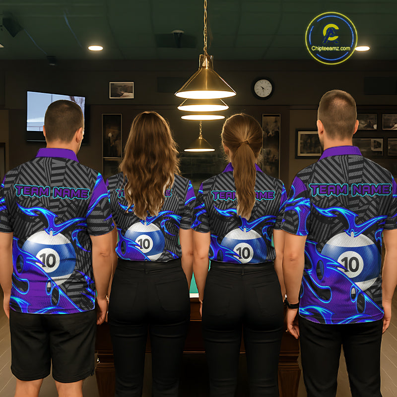 Personalized Blue Purple 10 Ball Pool Billiard Shirts For Women Custom 10 Ball Billiard Team Jersey TDM7808
