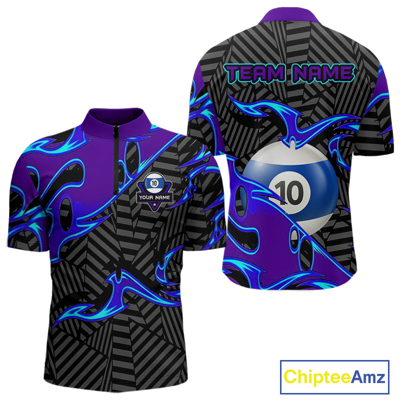 Personalized Blue Purple 10 Ball Pool Billiard Shirts For Men Custom 10 Ball Billiard Team Jersey TDM7808