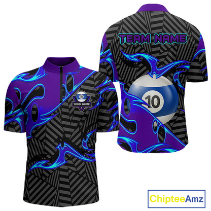 Personalized Blue Purple 10 Ball Pool Billiard Shirts For Men Custom 10 Ball Billiard Team Jersey TDM7808