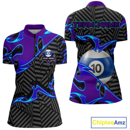 Personalized Blue Purple 10 Ball Pool Billiard Shirts For Women Custom 10 Ball Billiard Team Jersey TDM7808