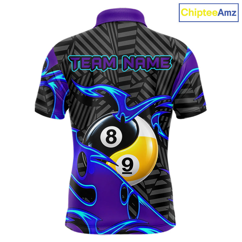 Personalized Blue Purple Yin-Yang Billiard Shirts For Men Custom 8 Ball & 9 Ball Pool Team Jersey TDM7809