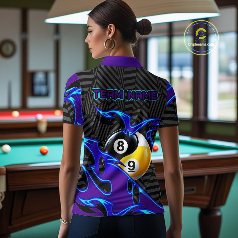 Personalized Blue Purple Yin-Yang Billiard Shirts For Women Custom 8 Ball & 9 Ball Pool Team Jersey TDM7809