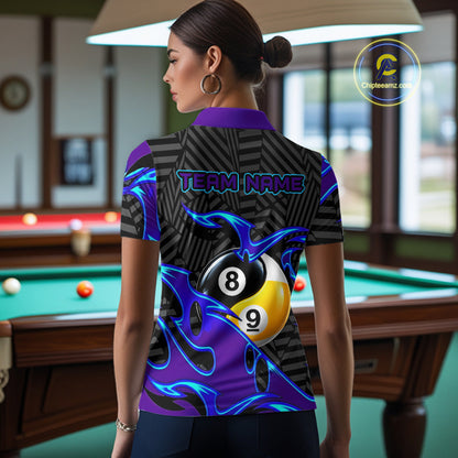 Personalized Blue Purple Yin-Yang Billiard Shirts For Women Custom 8 Ball & 9 Ball Pool Team Jersey TDM7809