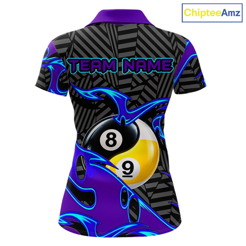 Personalized Blue Purple Yin-Yang Billiard Shirts For Women Custom 8 Ball & 9 Ball Pool Team Jersey TDM7809