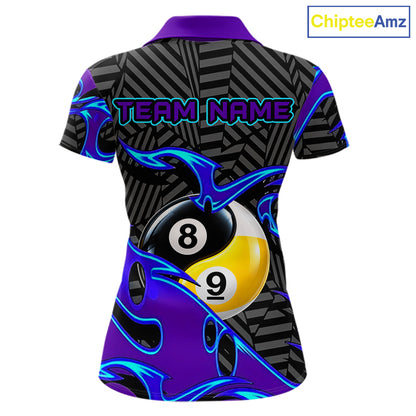 Personalized Blue Purple Yin-Yang Billiard Shirts For Women Custom 8 Ball & 9 Ball Pool Team Jersey TDM7809