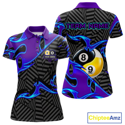 Personalized Blue Purple Yin-Yang Billiard Shirts For Women Custom 8 Ball & 9 Ball Pool Team Jersey TDM7809