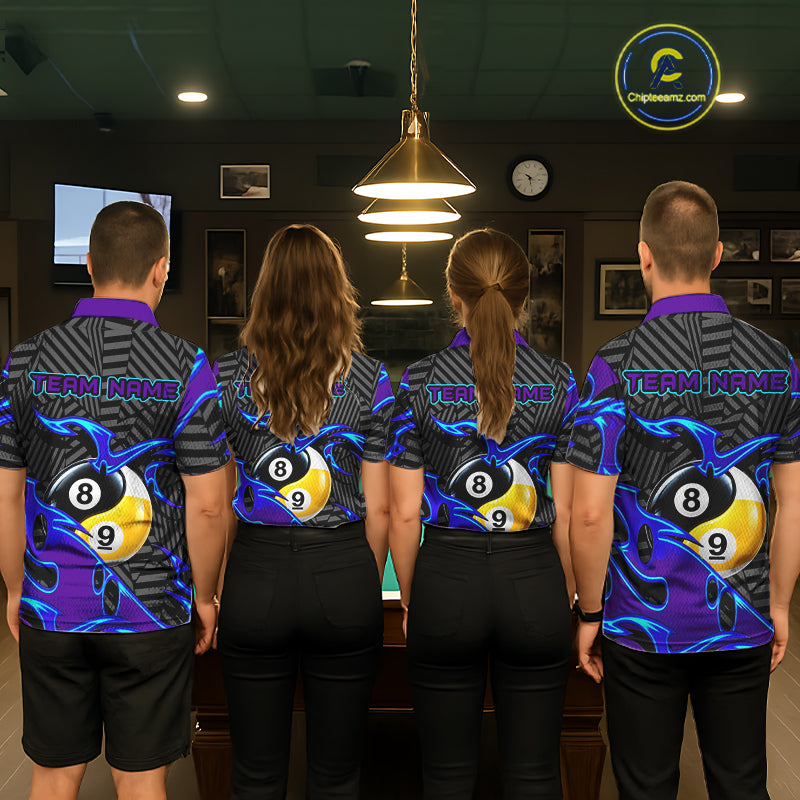 Personalized Blue Purple Yin-Yang Billiard Shirts For Women Custom 8 Ball & 9 Ball Pool Team Jersey TDM7809