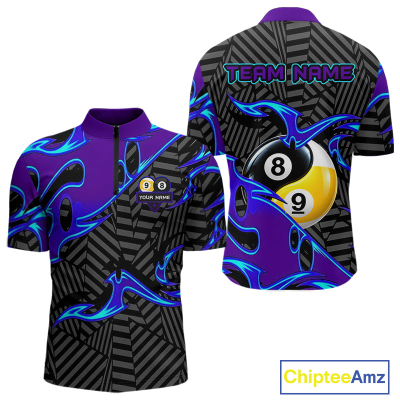 Personalized Blue Purple Yin-Yang Billiard Shirts For Men Custom 8 Ball & 9 Ball Pool Team Jersey TDM7809