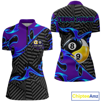 Personalized Blue Purple Yin-Yang Billiard Shirts For Women Custom 8 Ball & 9 Ball Pool Team Jersey TDM7809