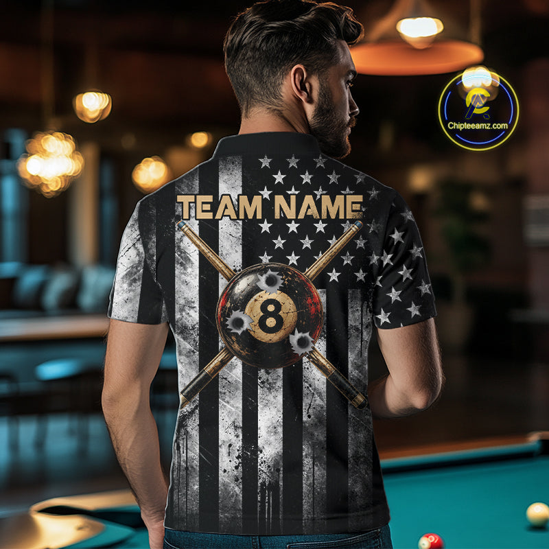 Gun Cowboy Skeleton 8 Ball Pool Billiard Shirt For Men Retro Billiards 1/4-Zip Polo Jersey NYN4753