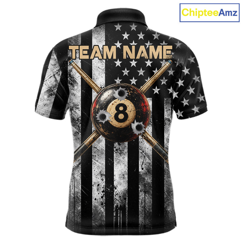 Gun Cowboy Skeleton 8 Ball Pool Billiard Shirt For Men Retro Billiards 1/4-Zip Polo Jersey NYN4753