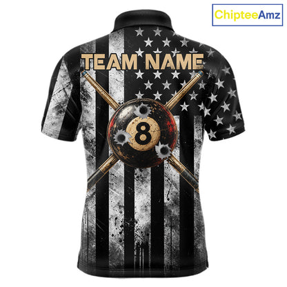 Gun Cowboy Skeleton 8 Ball Pool Billiard Shirt For Men Retro Billiards 1/4-Zip Polo Jersey NYN4753