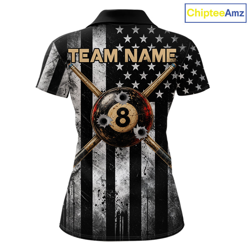 Gun Cowboy Skeleton 8 Ball Pool Billiard Shirt For Women Retro Billiards 1/4-Zip Polo Jersey NYN4753