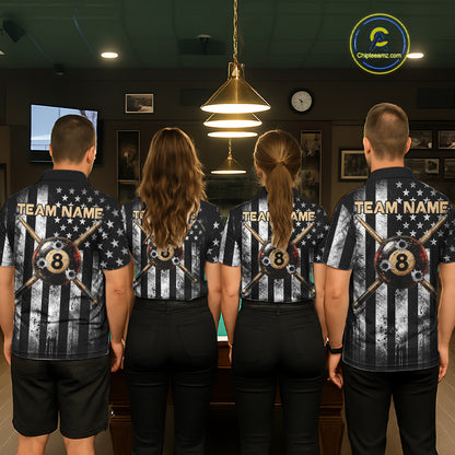 Gun Cowboy Skeleton 8 Ball Pool Billiard Shirt For Men Retro Billiards 1/4-Zip Polo Jersey NYN4753