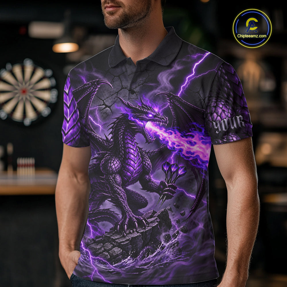 Purple Lightning Thunder Custom Dragon Darts Shirts For Men, Darts League Jersey Polo & 1/4 Zip TDM7816