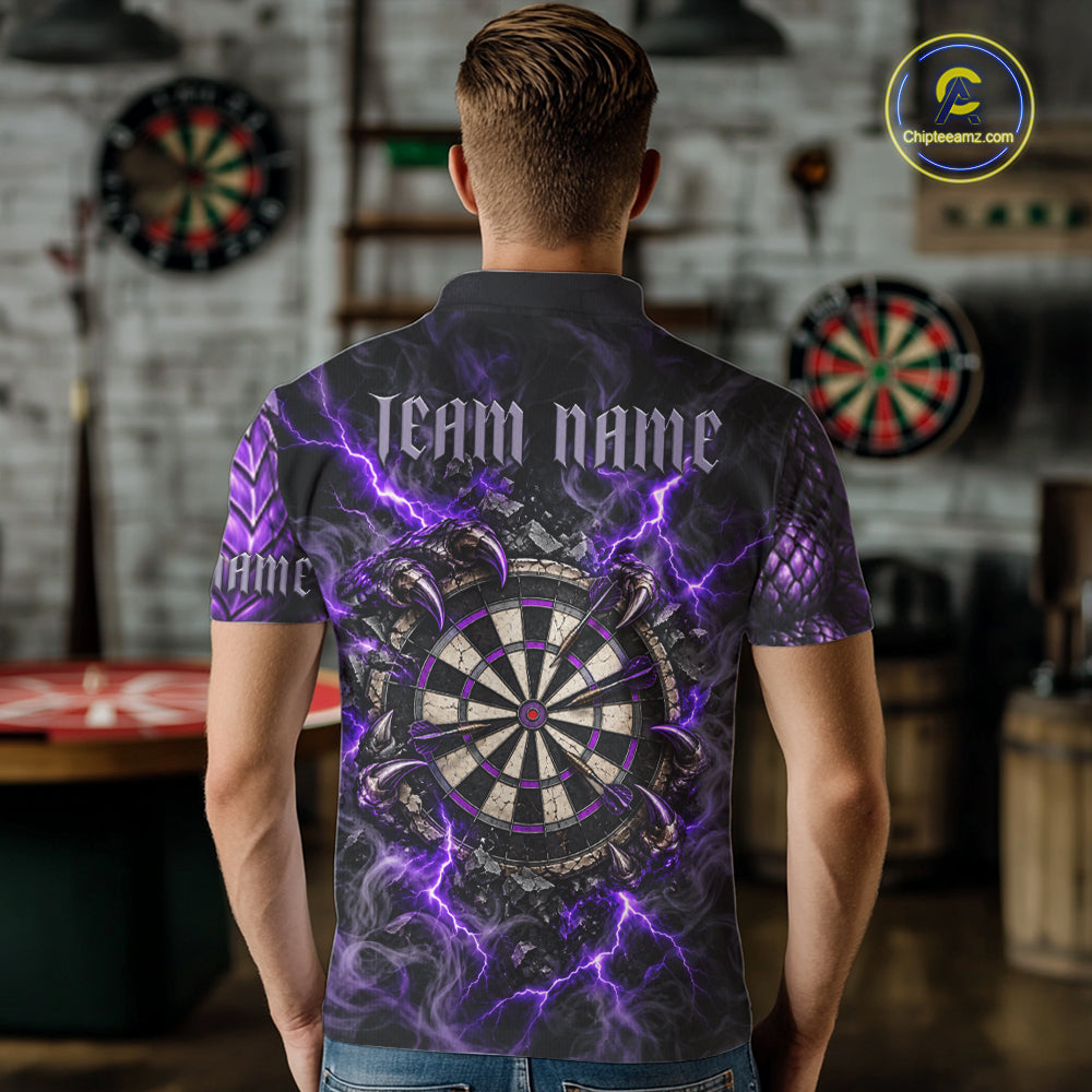 Purple Lightning Thunder Custom Dragon Darts Shirts For Men, Darts League Jersey Polo & 1/4 Zip TDM7816
