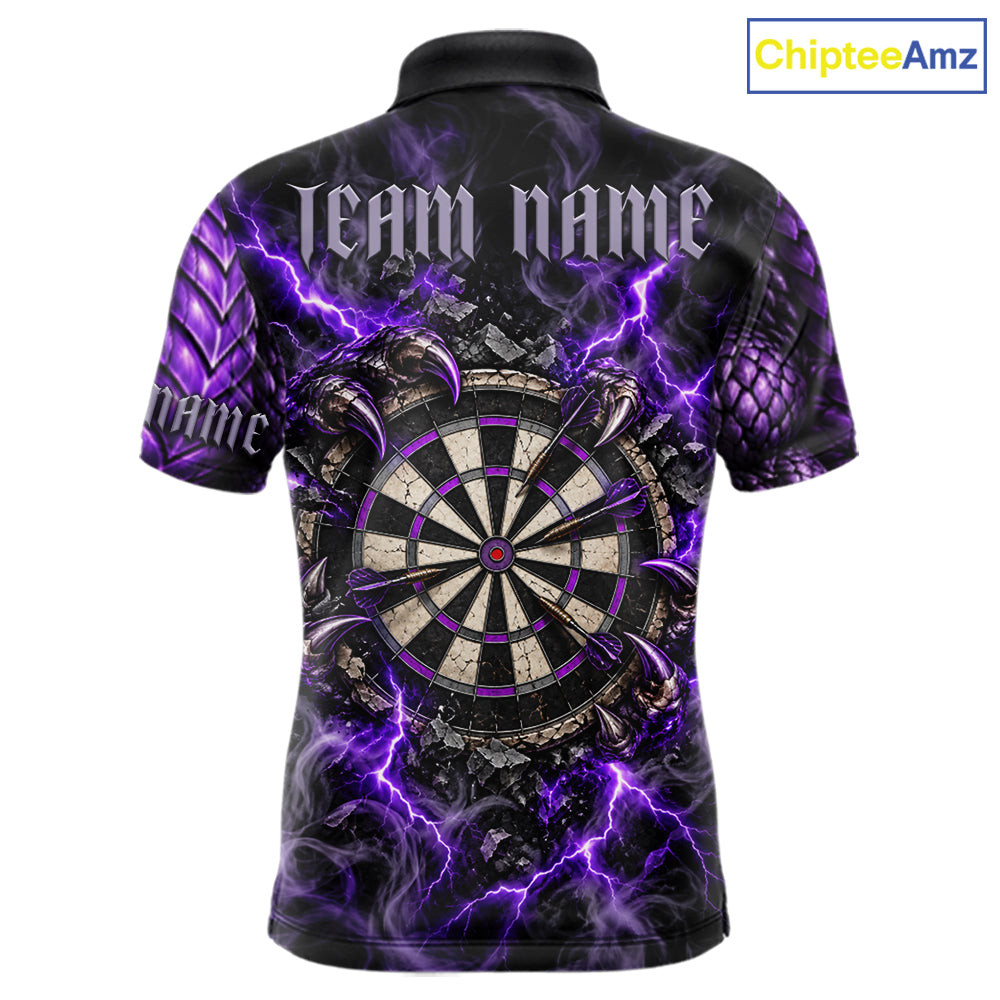 Purple Lightning Thunder Custom Dragon Darts Shirts For Men, Darts League Jersey Polo & 1/4 Zip TDM7816