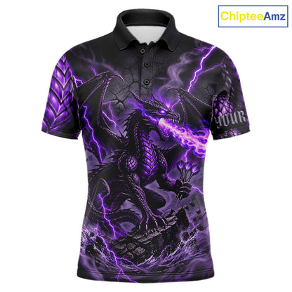 Purple Lightning Thunder Custom Dragon Darts Shirts For Men, Darts League Jersey Polo & 1/4 Zip TDM7816