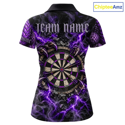 Purple Lightning Thunder Custom Dragon Darts Shirts For Women, Darts League Jersey Polo & 1/4 Zip TDM7816