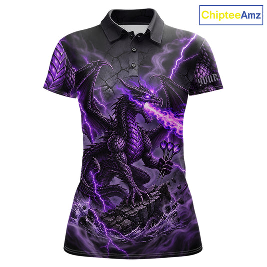 Purple Lightning Thunder Custom Dragon Darts Shirts For Women, Darts League Jersey Polo & 1/4 Zip TDM7816