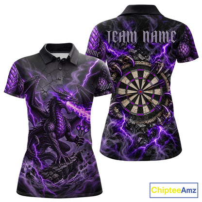 Purple Lightning Thunder Custom Dragon Darts Shirts For Women, Darts League Jersey Polo & 1/4 Zip TDM7816