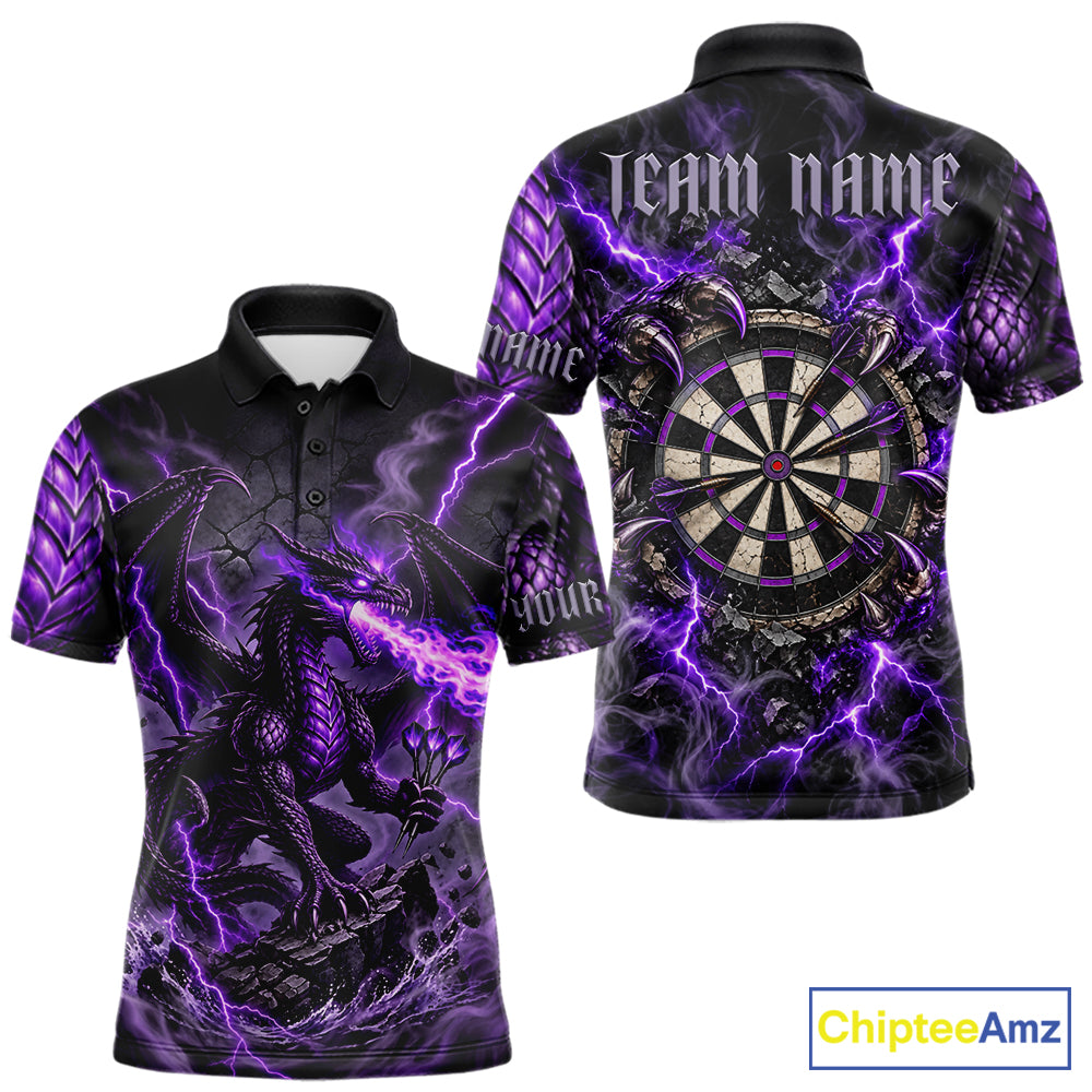 Purple Lightning Thunder Custom Dragon Darts Shirts For Men, Darts League Jersey Polo & 1/4 Zip TDM7816