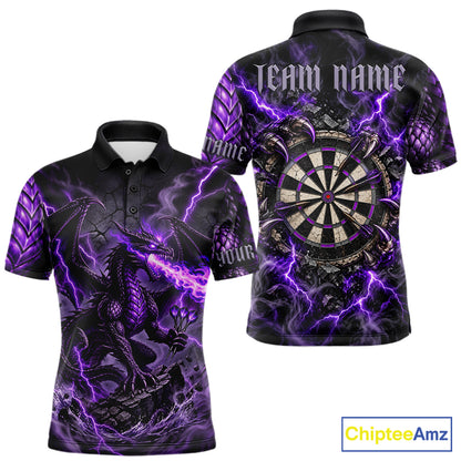 Purple Lightning Thunder Custom Dragon Darts Shirts For Men, Darts League Jersey Polo & 1/4 Zip TDM7816