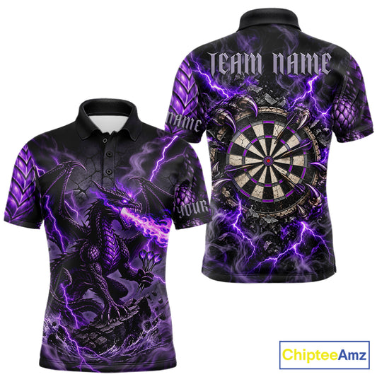 Purple Lightning Thunder Custom Dragon Darts Shirts For Men, Darts League Jersey Polo & 1/4 Zip TDM7816
