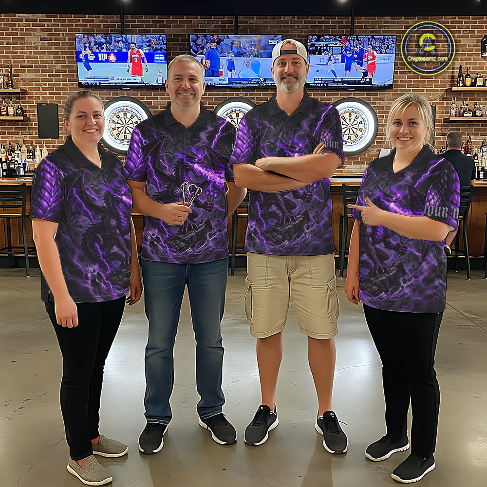 Purple Lightning Thunder Custom Dragon Darts Shirts For Men, Darts League Jersey Polo & 1/4 Zip TDM7816
