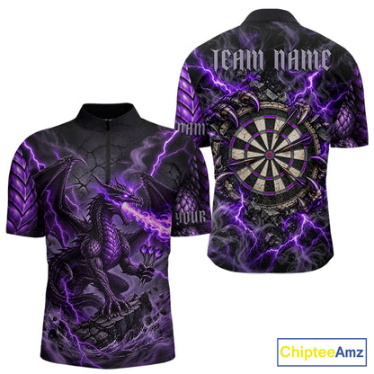 Purple Lightning Thunder Custom Dragon Darts Shirts For Men, Darts League Jersey Polo & 1/4 Zip TDM7816