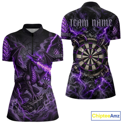 Purple Lightning Thunder Custom Dragon Darts Shirts For Women, Darts League Jersey Polo & 1/4 Zip TDM7816